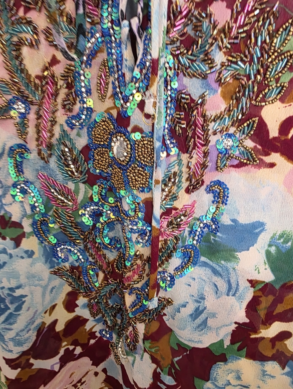 Lucky & Coco Floral Leopard Print Beaded Swim Batwing Kimono Sz M - Picture 7 of 8
